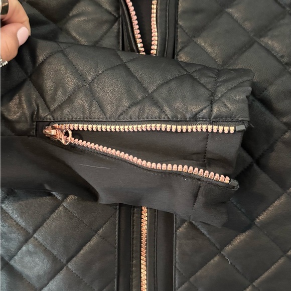 Victoria's Secret Black Leather Motorcycle Jacket with Quilted Design - Picture 3 of 7